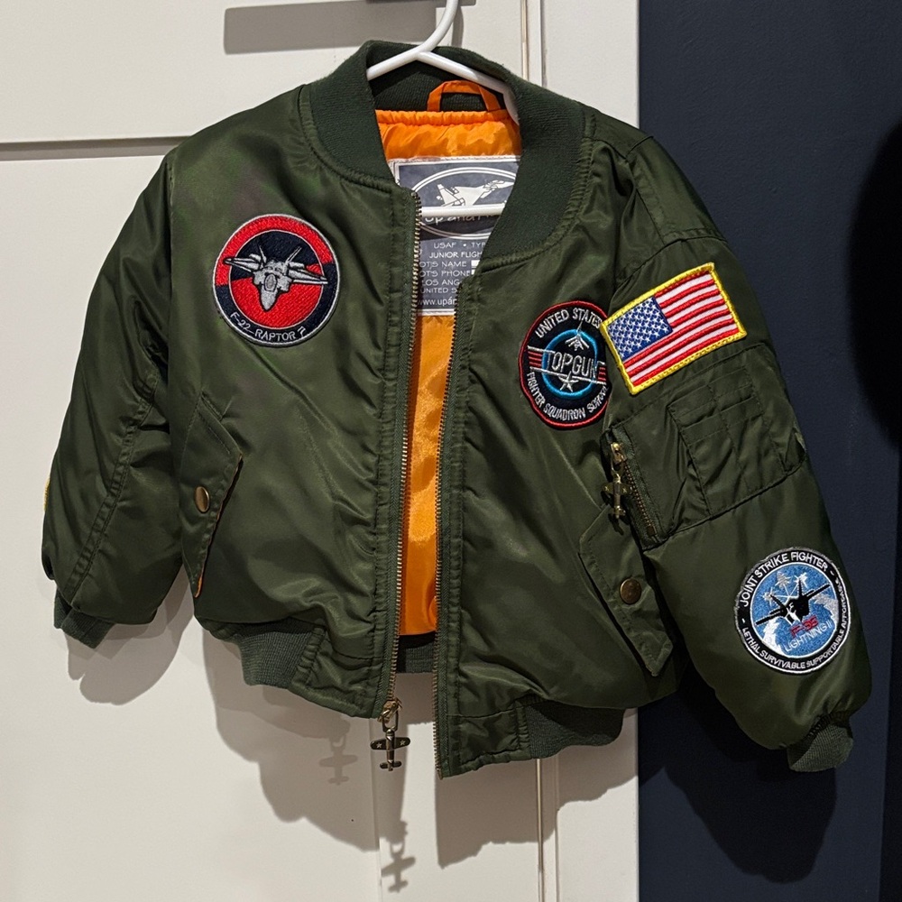 Kids Military Green Bomber Jacket with Patches
